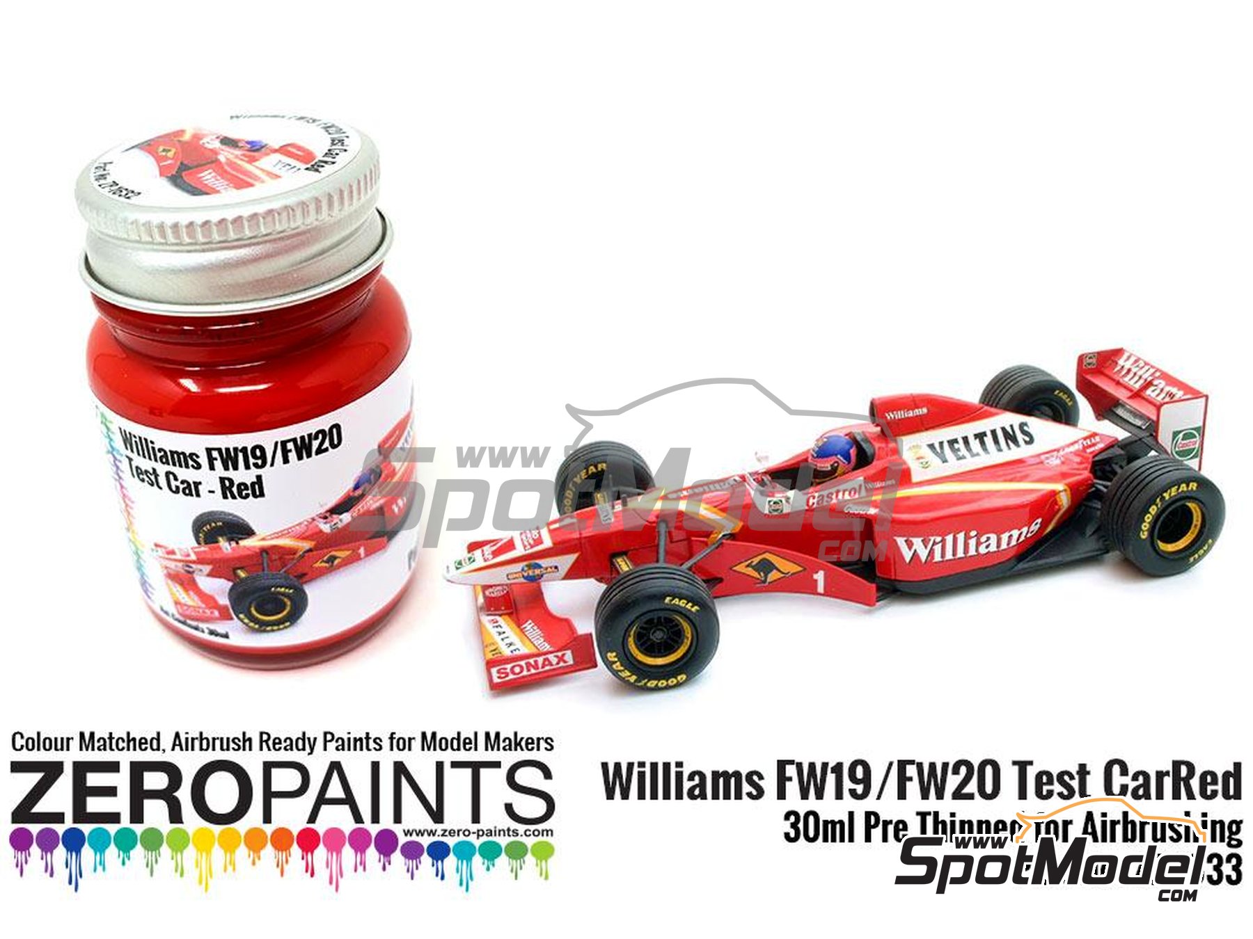 Williams FW19 FW20 Test version Red - 1 x 30ml. Paint for airbrush  manufactured by Zero Paints (ref. ZP-1633)